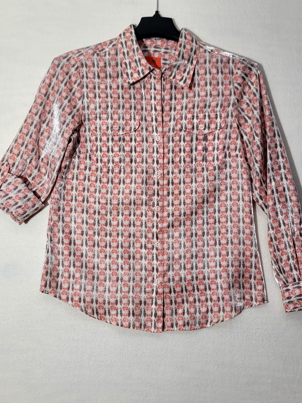 hearts of palm Coral and White Geometric Print Button-Down Shirt